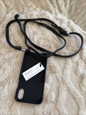 Bandolier (Emma) Black Crossbody iPhone X Case with Adjustable Leather Strap
